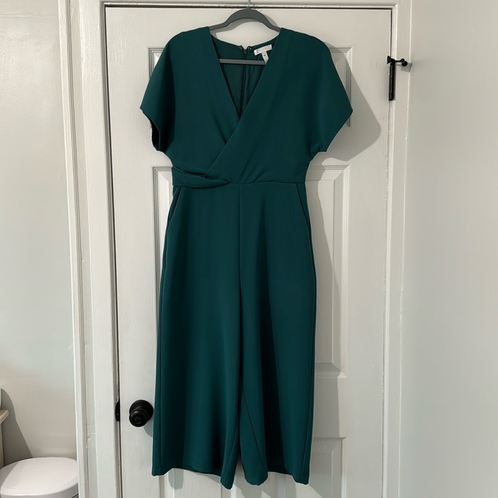 Leith Surplice Wide Leg Crop Jumpsuit in color “Teal Cyrus”